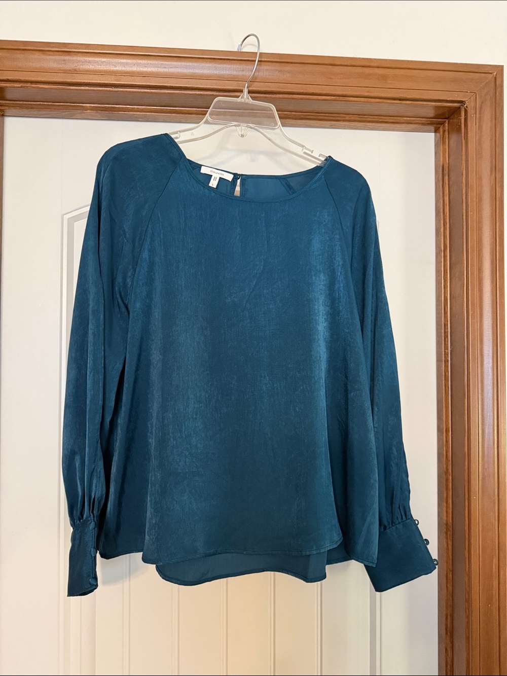 Maurices Teal Satin-Look Long Sleeve Blouse